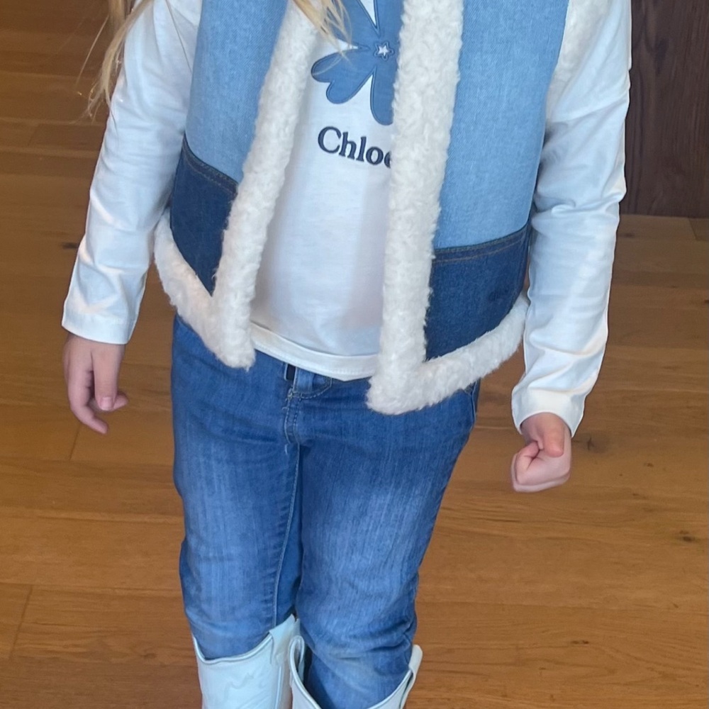 Chloe White and Blue Long Sleeve Tee with Floral Design - Picture 2 of 2